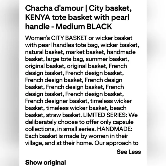 NWOT Chacha d'amour Straw Market Tote w/ Beaded Handles - Picture 9 of 16